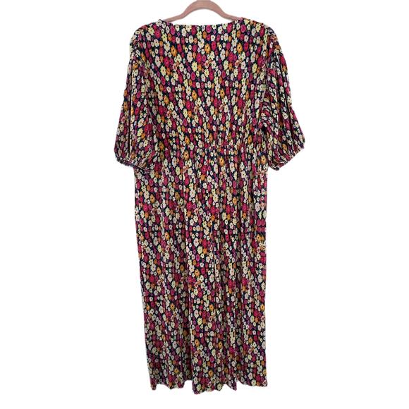 Asos Design Bright Pink Floral Oversized Short Sleeves Plisse Smock Jumpsuit 6 - Picture 6 of 12